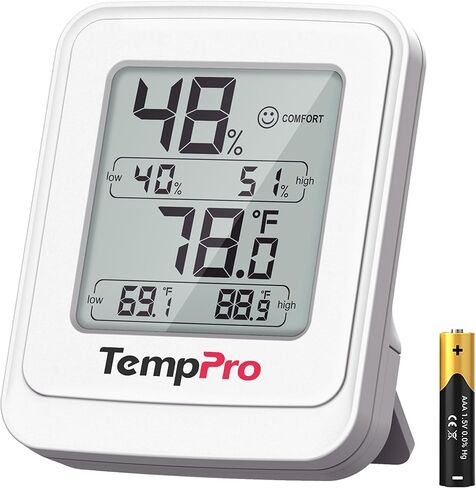 مقياس حرارة الدفيئة TempPro TP150، جهاز قياس درجة الحرارة والرطوبة IPX5 عالي المقاومة للرطوبة، مقياس رطوبة عالي/منخفض لخيم النمو الداخلية، الزواحف (ثيرموبرو سابقًا) in Kuwait