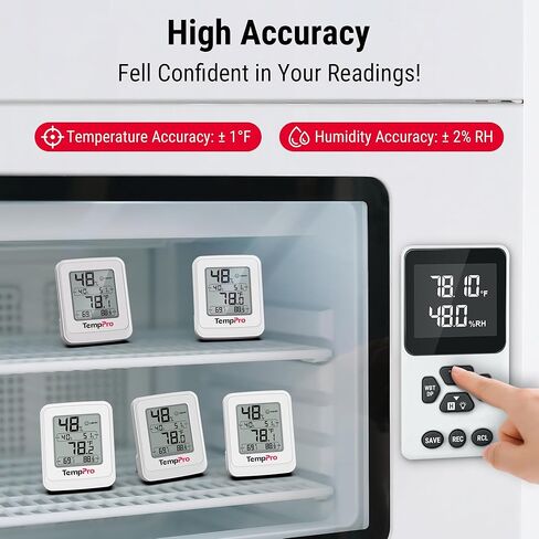 مقياس حرارة الدفيئة TempPro TP150، جهاز قياس درجة الحرارة والرطوبة IPX5 عالي المقاومة للرطوبة، مقياس رطوبة عالي/منخفض لخيم النمو الداخلية، الزواحف (ثيرموبرو سابقًا) in Kuwait