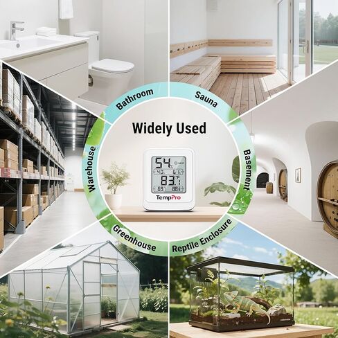 مقياس حرارة الدفيئة TempPro TP150، جهاز قياس درجة الحرارة والرطوبة IPX5 عالي المقاومة للرطوبة، مقياس رطوبة عالي/منخفض لخيم النمو الداخلية، الزواحف (ثيرموبرو سابقًا) in Kuwait