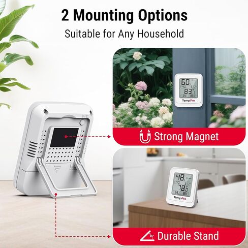 مقياس حرارة الدفيئة TempPro TP150، جهاز قياس درجة الحرارة والرطوبة IPX5 عالي المقاومة للرطوبة، مقياس رطوبة عالي/منخفض لخيم النمو الداخلية، الزواحف (ثيرموبرو سابقًا) in Kuwait