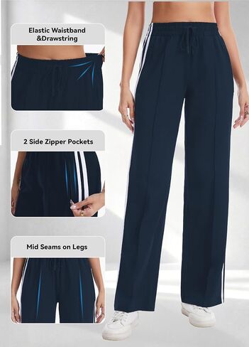 بنطال رياضي قطني للسيدات من Houmous بنطال رياضي واسع الساق قابل للتمدد رياضي فضفاض للركض وجيوب بسحاب in Kuwait