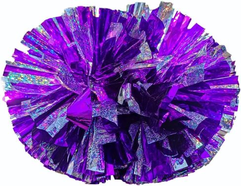 Hotfiary 2 Pack Cheerleading Pom Poms for Kids Girls, Metallic Cheerleader Pom Poms with Baton Handle for Women Adults, 12.6 Inch Diamond Iridescent Cheer Pom Poms for Teen Softball Dance Cheer in Kuwait