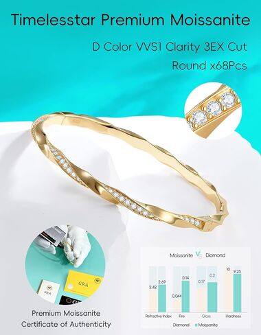 الأساور الذهبية للنساء مع مويسانيت المزروعة في المختبر | D Clolor VVS1 Clarity 3ex Cut | S925 Sterling Silver Plated 14K Gold Rold Non Trashing in Kuwait