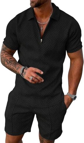 Black men's sports T-shirt and shorts set,L in Saudi Arabia