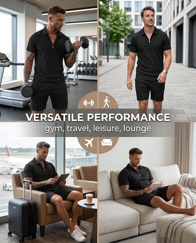 Black men's sports T-shirt and shorts set,L in Saudi Arabia
