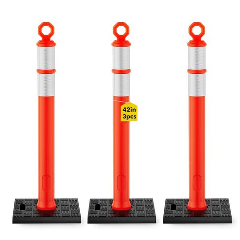 HiGiant 42 Inch Traffic Delineator Posts 6 Pack, Tall Traffic Cones with Base for Drivers Training, Parking lot in Saudi Arabia
