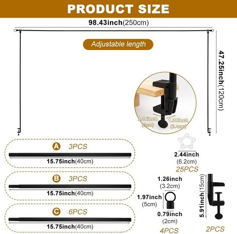 Over The Table Rod Stand with Clamps Adjustable 31.5"-98.5" Length 16.5"-48.5" Height Metal Table Balloon Arch Hanging Rod Stand for Party Wedding Anniversary Christmas Decoration(Color:Black) in Saudi Arabia