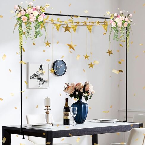 Over The Table Rod Stand with Clamps Adjustable 31.5"-98.5" Length 16.5"-48.5" Height Metal Table Balloon Arch Hanging Rod Stand for Party Wedding Anniversary Christmas Decoration(Color:Black) in Saudi Arabia