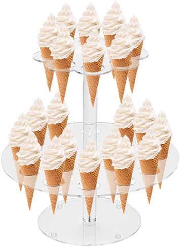 2-Tier Acrylic Ice Cream Holder Stand, Party Holder Stand with 24 Holes Clear Vertical Party Stand with Stable Base for Wedding Birthday Dessert Table Decoration, 9.84 x 6.1 Inch in Saudi Arabia