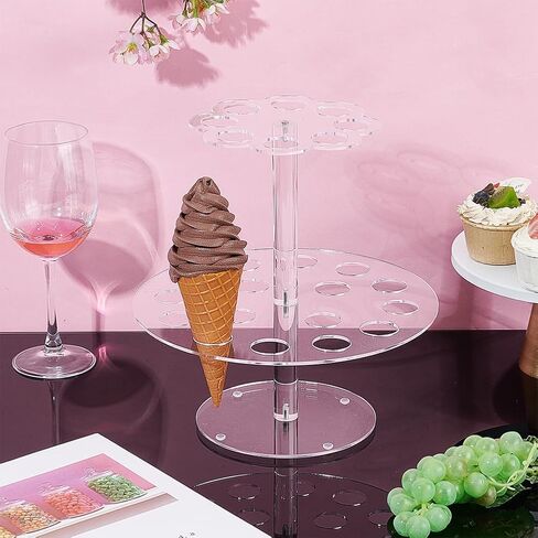 2-Tier Acrylic Ice Cream Holder Stand, Party Holder Stand with 24 Holes Clear Vertical Party Stand with Stable Base for Wedding Birthday Dessert Table Decoration, 9.84 x 6.1 Inch in Saudi Arabia