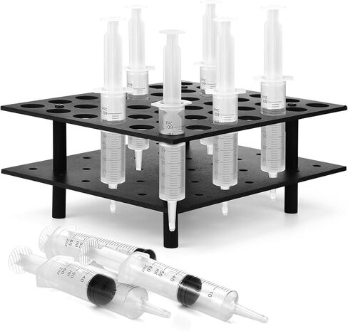 Geelin Syringe Holder Tray and Racking Stand for 42 Large 2oz Syringes Lightweight Wooden Jelly Tray Holds for Holiday Halloween Party Supplies Adults in Saudi Arabia