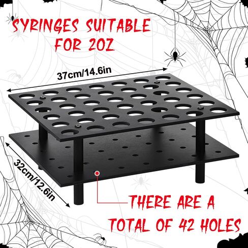 Geelin Syringe Holder Tray and Racking Stand for 42 Large 2oz Syringes Lightweight Wooden Jelly Tray Holds for Holiday Halloween Party Supplies Adults in Saudi Arabia