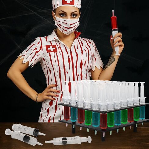 Geelin Syringe Holder Tray and Racking Stand for 42 Large 2oz Syringes Lightweight Wooden Jelly Tray Holds for Holiday Halloween Party Supplies Adults in Saudi Arabia