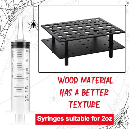 Geelin Syringe Holder Tray and Racking Stand for 42 Large 2oz Syringes Lightweight Wooden Jelly Tray Holds for Holiday Halloween Party Supplies Adults in Saudi Arabia
