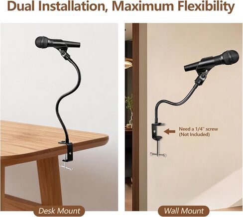 حامل ميكروفون BILIONE 2 في 1 مع مشبك هاتف، حامل ذراع ميكروفون مرن 13 بوصة للمنصة، والمحاضرات، والبودكاست، والاستوديو، وحامل ميكروفون متوافق مع Shure SM58، Beta 58A، Samson Q2U in Kuwait