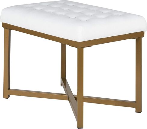 Metal Framed Bench with Button Tufted Velvet Upholstered Seat, White and Gold Accent Entryway Seating, Modern Upholstered Bench for Bedroom or Hallway, Sturdy Steel Frame with Soft in Saudi Arabia