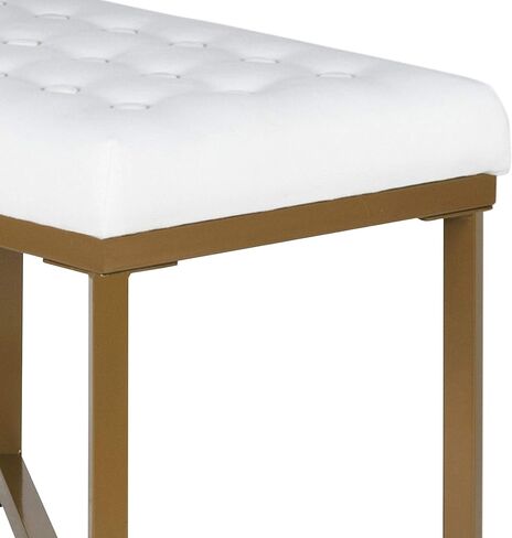 Metal Framed Bench with Button Tufted Velvet Upholstered Seat, White and Gold Accent Entryway Seating, Modern Upholstered Bench for Bedroom or Hallway, Sturdy Steel Frame with Soft in Saudi Arabia