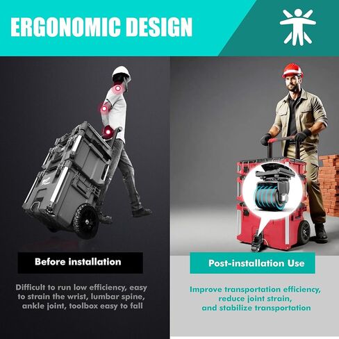 مجموعة عجلات أمامية فولاذية مطورة تناسب Milwaukee 48-22-8427/8426 صندوق أدوات التعبئة - سعة 220 رطل، تصميم قابل للطي لسهولة التخزين والشحن in Kuwait