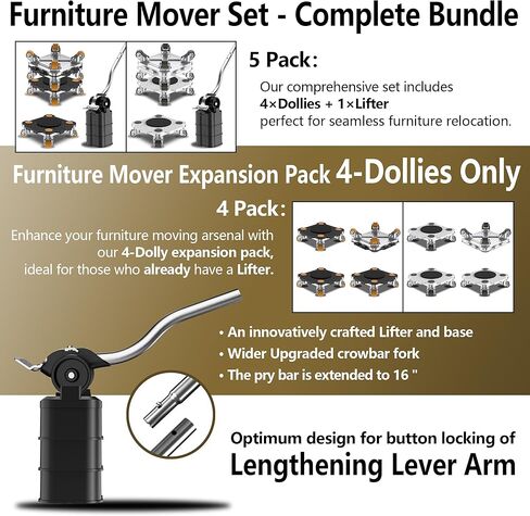 ONEON Furniture Mover Pro Set - Enhanced Dolly and Lifter with Custom TPE Wheels for Easy Furniture Lifting and Moving - Professional Tool for Effortless Furniture Transport (Light Gray) (OM-310-PRO) in Kuwait