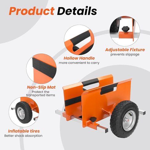 عربة دوللي لوحة مقاس 10 بوصات: عربة الحوائط الجافة شديدة التحمل بسعة 700 رطل، عجلات هوائية، إطار قابل للتعديل للجدران الجافة والخشب الرقائقي والأبواب | الاستخدام الداخلي والخارجي (برتقالي) in Kuwait