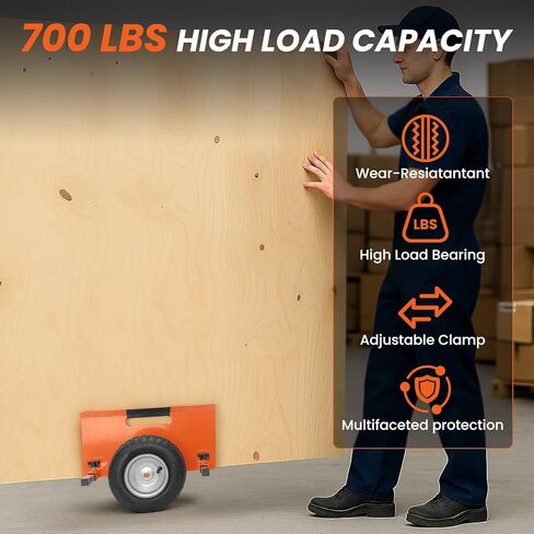 عربة دوللي لوحة مقاس 10 بوصات: عربة الحوائط الجافة شديدة التحمل بسعة 700 رطل، عجلات هوائية، إطار قابل للتعديل للجدران الجافة والخشب الرقائقي والأبواب | الاستخدام الداخلي والخارجي (برتقالي) in Kuwait