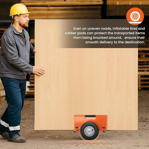 عربة دوللي لوحة مقاس 10 بوصات: عربة الحوائط الجافة شديدة التحمل بسعة 700 رطل، عجلات هوائية، إطار قابل للتعديل للجدران الجافة والخشب الرقائقي والأبواب | الاستخدام الداخلي والخارجي (برتقالي) in Kuwait