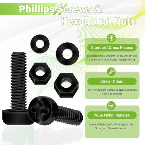 90 قطعة / 30 مجموعة M8 * 20 مم من البلاستيك الأسود النايلون الصليب جولة رئيس المسمار سداسية الجوز مجموعة الجمع، مع غسالات عازلة، الحجم القياسي، DIY والتجميع الإلكتروني. in Kuwait