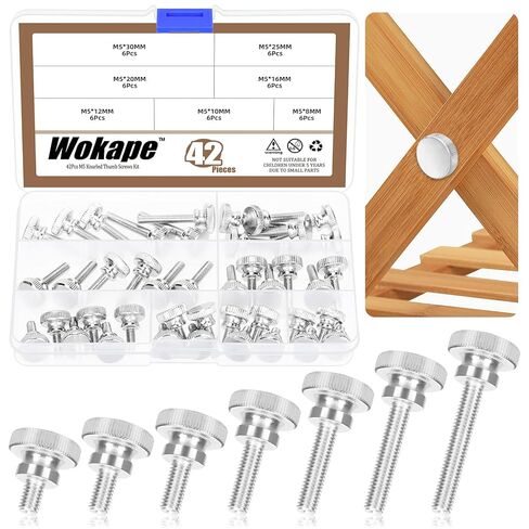 42Pcs M4 Knurled Thumb Screw Assortment Kit, M4*8/10/12/16/20/25/30MM Nickel Plated Iron Knurled Thumbscrew Flat Knurled Head Fully Threaded Bolts Fastener with Shoulder Grip Knobs Fasteners in Saudi Arabia