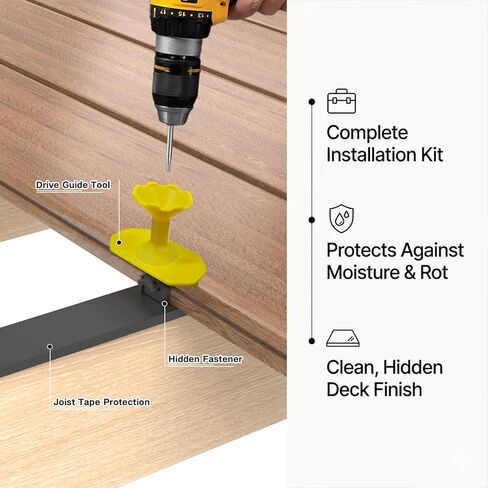 Deckit 300 PCS Hidden Deck Fasteners for Composite Decking - Universal Nylon Clips (Pre-Loaded Screws), 20 Starter Clips, Drive Guide & Bit, Fits Wood Frames (150 SQ.FT.) in Saudi Arabia