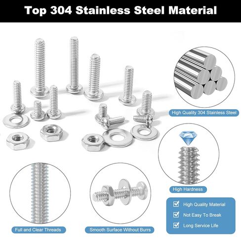 405Pcs SAE Machine Screws Bolts Nuts and Flat Washers Assortment Kit, #4-40#6-32#8-32#10-24, 304 Stainless Steel Phillips Pan Head Bolts Hex Nuts Flat Washers Set Kit with Storage Case in Saudi Arabia