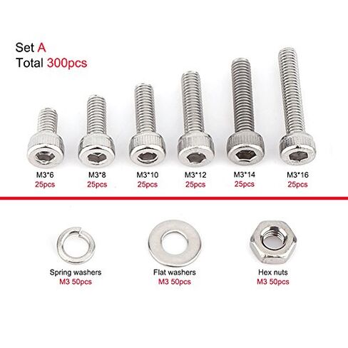 M3x300pcs مسامير رأس سداسية من الفولاذ المقاوم للصدأ ذات مقبس سداسي مع مجموعة غسالات صامولة سداسية in Saudi Arabia