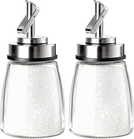 TIWPAJS Glass Sugar Dispenser with Stainless Steel Lid, Automatic Pour Spout, Sugar Container for Coffee Bar, Sugar Jar, Sugar Bowl, Salt Shaker, 6OZ in Saudi Arabia