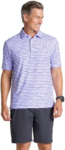 IBKUL Athleisure Wear Sun Protective UPF 50+ Icefil Cooling-Landon Stripe II Print Short Sleeve Polo (Modern Fit)-94164 in Saudi Arabia