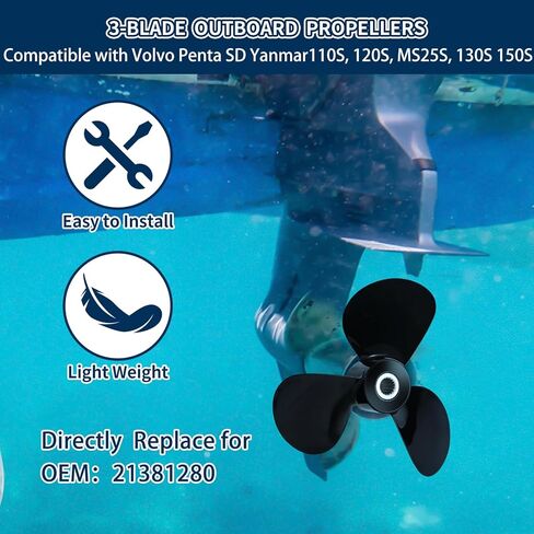 Saildrive Propeller 17 x 16 LH 17 Tooth Compatible with Volvo Penta Yanmar 110S, 120S, MS25S, 130S 150S Part No.21381280,3 Blades,Left Hand in Kuwait