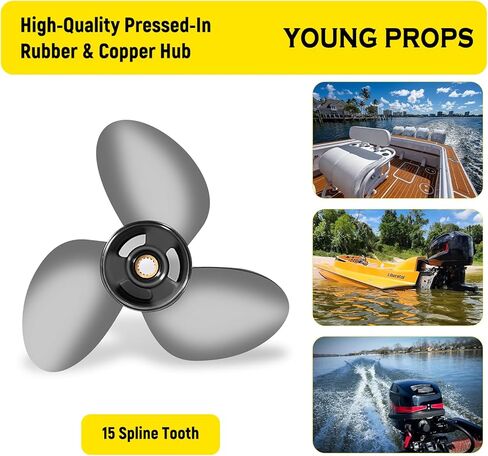 الدعائم الشبابية 16 × 18 1/2 استبدال OEM # 990C0-00810-185 مروحة القارب الخارجية من الفولاذ المقاوم للصدأ لمحركات سوزوكي 150-300 حصان 16 ضياء × 18.5 دعامة 15 سنًا RH in Kuwait