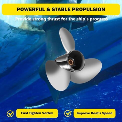 الدعائم الشبابية 16 × 18 1/2 استبدال OEM # 990C0-00810-185 مروحة القارب الخارجية من الفولاذ المقاوم للصدأ لمحركات سوزوكي 150-300 حصان 16 ضياء × 18.5 دعامة 15 سنًا RH in Kuwait