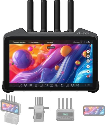 جهاز إرسال واستقبال الفيديو اللاسلكي Accsoon CineView Quad SDI HDMI، نظام نقل ثنائي النطاق 2.4 جيجا هرتز + 5 جيجا هرتز، نطاق استجابة 0.06 ثانية يصل إلى 500 قدم يصل إلى 4 أجهزة مراقبة، RTMP للبث المباشر للفيديو in Saudi Arabia