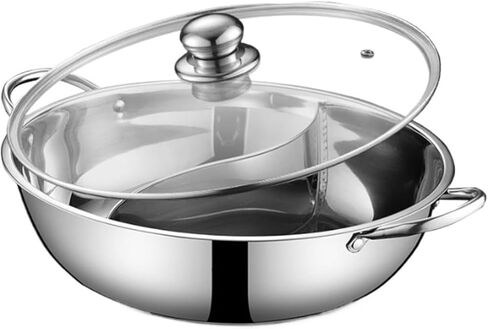 Chinese Charcoal Hotpot Stainless Steel Shabu Shabu Hot Pot Induction Cooktop Gas Stove Dual Sided Soup Cookware Copper Hot Pot, Silver-34cm in Saudi Arabia