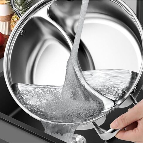 Chinese Charcoal Hotpot Hot Pot with Divider Stainless Steel Shabu Shabu Pot for Induction Cooktop Gas Stove Copper Hot Pot, Silver-32cm in Saudi Arabia