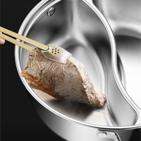 Chinese Charcoal Hotpot Hot Pot with Divider Stainless Steel Shabu Shabu Pot for Induction Cooktop Gas Stove Copper Hot Pot, Silver-32cm in Saudi Arabia