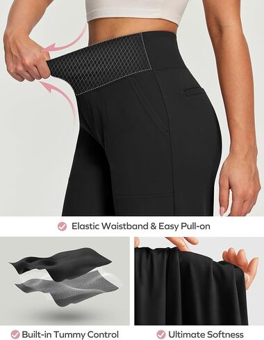 Ewedoos Wide Leg Yoga Pants for Women Tummy Control Stretchy Work Dress Pants Business Casual Trousers with Pockets in Saudi Arabia