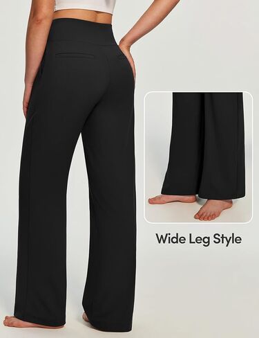 Ewedoos Wide Leg Yoga Pants for Women Tummy Control Stretchy Work Dress Pants Business Casual Trousers with Pockets in Saudi Arabia