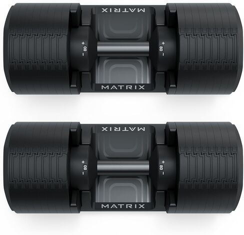 Matrix Fitness DB80 80 lb. Adjustable Dumbbells | Quick Adjustments for Strength and HIIT Training | Replaces 16 Dumbbell Pairs, Flat Bottom Roll Free Design for Safe Storage in Kuwait