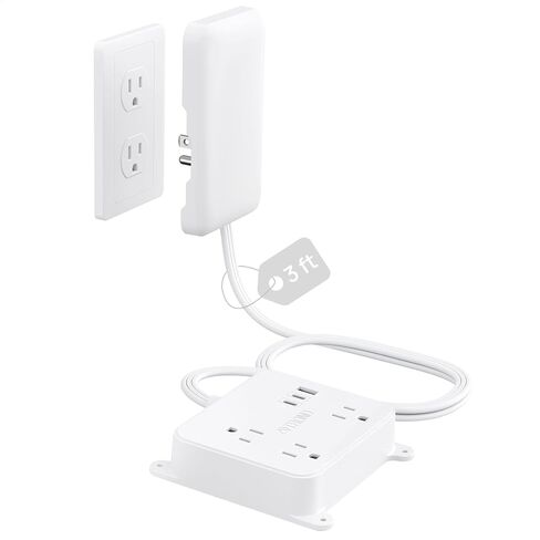 Trond Flat Power Strip مع غطاء مخرج ، 3 AC AC على نطاق واسع الجدار USB توسيع موسع ، 5 أقدام تمديد سلك مخرج ، حبل الجدار خلف التلفزيون ، مخبأة تحت الخزانة المكتبية الخزانة الغرور in Saudi Arabia
