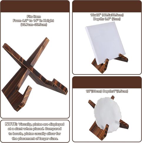 Grevosea Wooden Bowl Display Stand, 6.5 Inch Easel Frame Holder for Large Deep Plates, Platters and Dishes X-Shaped Structure Pine Material 6.5" Hx9 Wx7.9 D Under 5" in Depth in Saudi Arabia