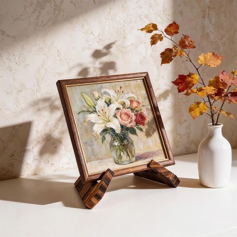 Grevosea Wooden Bowl Display Stand, 6.5 Inch Easel Frame Holder for Large Deep Plates, Platters and Dishes X-Shaped Structure Pine Material 6.5" Hx9 Wx7.9 D Under 5" in Depth in Saudi Arabia