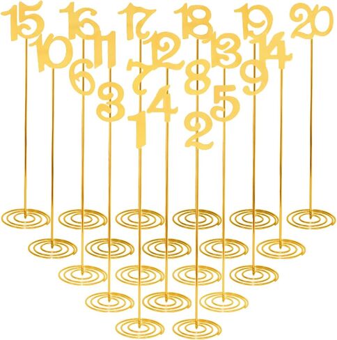 20 Pcs Metal Table Numbers 1-20 Wedding Table Numbers 12 Inch Stainless Steel Desk Number Stands Sturdy Holder Base for Wedding Party Restaurant Birthday (Gold) in Kuwait