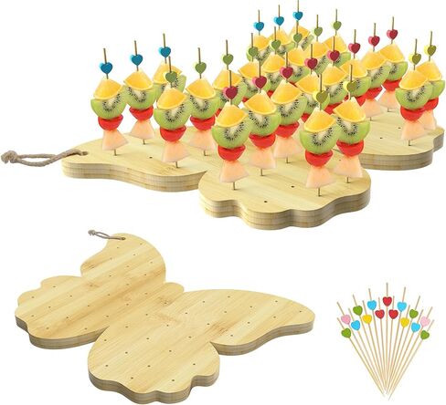 Bamboo Food Skewer Holder Pick Stand and Food Display Skewer Holder，Appetizer Fruit Skewer Stand Food Display butterfly charcuterie Board Catering party buffets Cutting Board or Serving Tray in Saudi Arabia