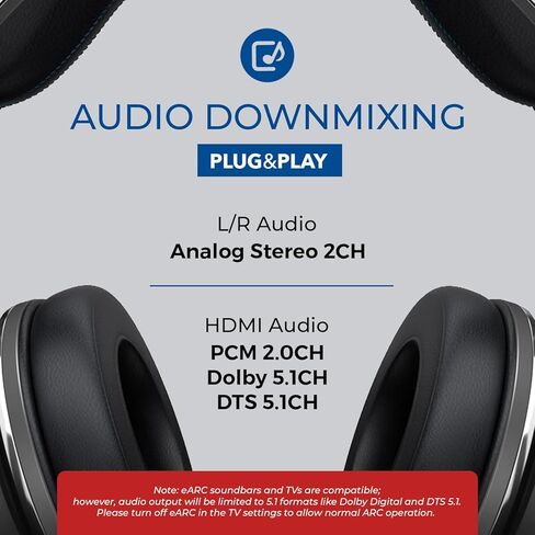OREI DA27 HDMI ARC Audio Extractor & Downmixer - Dolby DTS 5.1 إلى 2-Channel Stereo Converter، HDMI ARC Pass-Through، مخرج تناظري 3.5 مم، التحكم في مستوى الصوت CEC لمكبرات الصوت، AVR (DA27) in Saudi Arabia