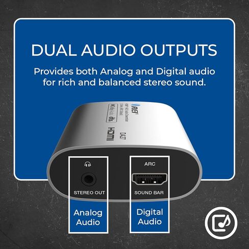 OREI DA27 HDMI ARC Audio Extractor & Downmixer - Dolby DTS 5.1 إلى 2-Channel Stereo Converter، HDMI ARC Pass-Through، مخرج تناظري 3.5 مم، التحكم في مستوى الصوت CEC لمكبرات الصوت، AVR (DA27) in Saudi Arabia